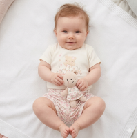 H14298NB: Baby Girls Floral Bear T-Shirt, Shorts & Plush Toy Set (0-9 Months)