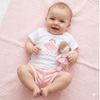 H14301NB: Baby Girls Princess T-Shirt, Shorts & Plush Toy Set (0-9 Months)