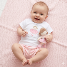 H14301NB: Baby Girls Princess T-Shirt, Shorts & Plush Toy Set (0-9 Months)