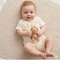 H14309NB: Baby Boys Lion T-Shirt, Shorts & Plush Toy Set (0-9 Months)