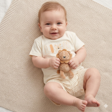 H14309NB: Baby Boys Lion T-Shirt, Shorts & Plush Toy Set (0-9 Months)