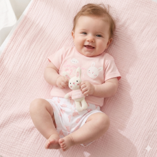 H14312NB: Baby Girls Bunny T-Shirt, Shorts & Plush Toy Set- Born In 2026 (0-9 Months)