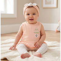 H14325INF: Baby Girls Lemon Crochet Applique Top, Leggings & Headband Outfit (9-18 Months)