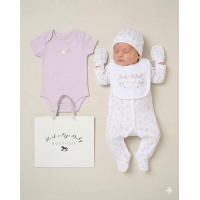 H14416NB: Baby Girls Floral "its a girl" 6 Piece Mesh Bag Gift Set (NB-6 Months)