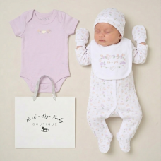 H14416NB: Baby Girls Floral "its a girl" 6 Piece Mesh Bag Gift Set (NB-6 Months)