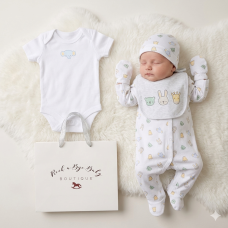 H14418NB: Baby Unisex Animals 6 Piece Mesh Bag Gift Set (NB-6 Months)