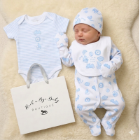 H14430NB: Baby Boys "Little Boys Love" 6 Piece Mesh Bag Gift Set (NB-6 Months)