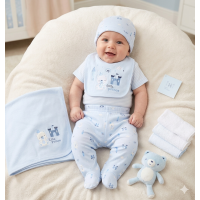 H14873NB: Baby Boys Bear 10 Piece Mesh Bag Gift Set (NB-6 Months)