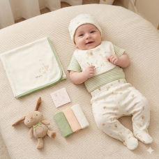 H14879NB: Baby Unisex Bunny 10 Piece Mesh Bag Gift Set (NB-6 Months)