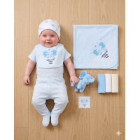 H14882NB: Baby Boys Elephant 10 Piece Mesh Bag Gift Set (NB-6 Months)