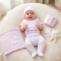 H14896NB: Baby Girls Bunny 10 Piece Mesh Bag Gift Set (NB-6 Months)
