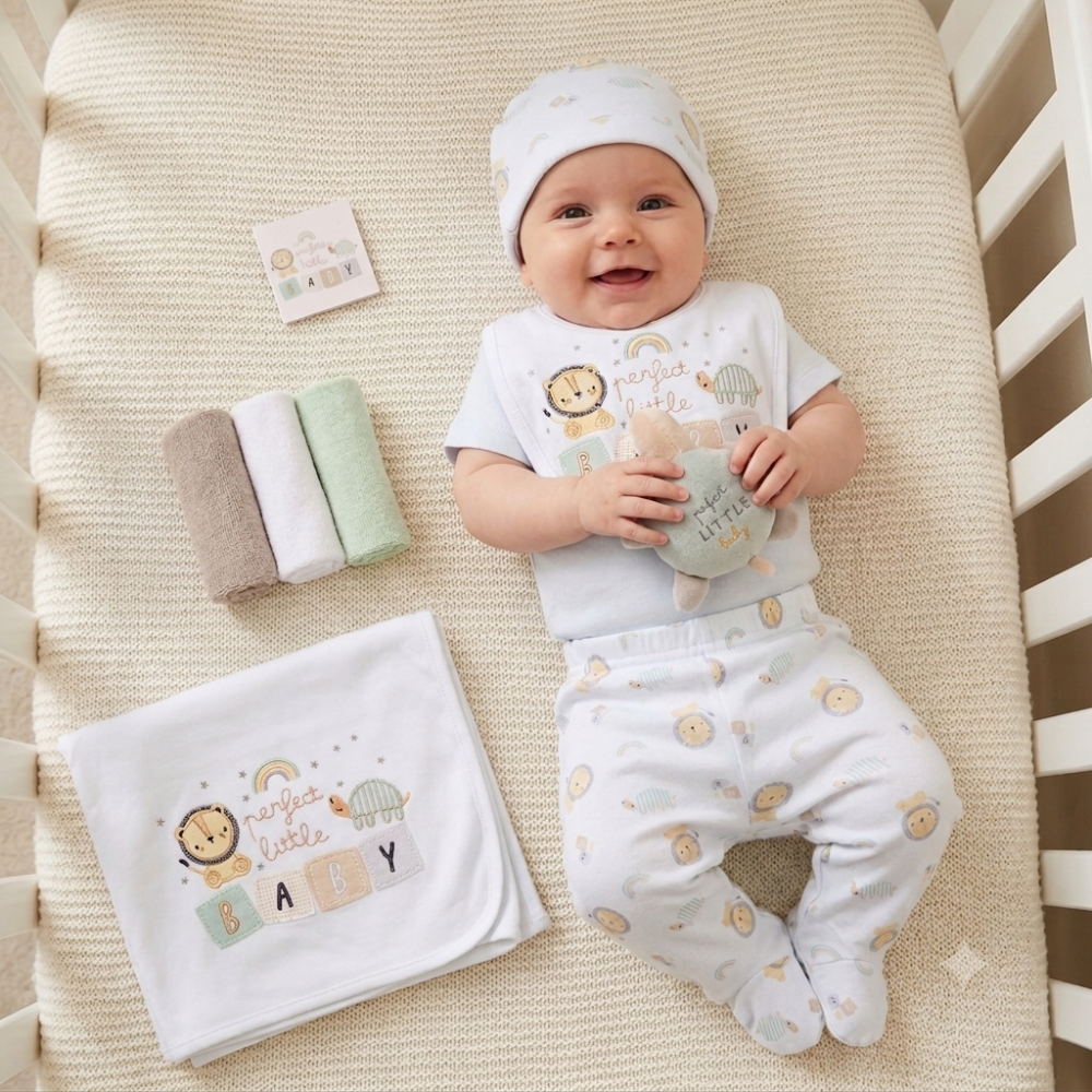 H14911NB: Baby Unisex Animals 10 Piece Mesh Bag Gift Set (NB-6 Months) H14911NB: Baby Unisex Animals 10 Piece Mesh Bag Gift Set (NB-6 Months)