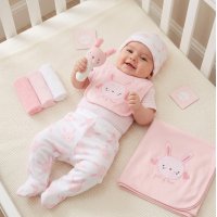 H14915NB: Baby Girls Bunny 10 Piece Mesh Bag Gift Set (NB-6 Months)