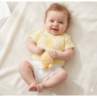 H14948NB: Baby Girls Lemon T-Shirt, Shorts & Plush Toy Set (0-9 Months)
