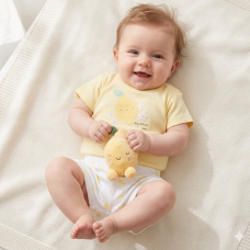 H14948NB: Baby Girls Lemon T-Shirt, Shorts & Plush Toy Set (0-9 Months)