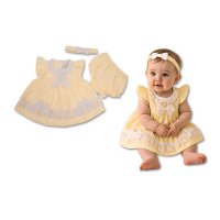 BIS-2120-6361: Baby Dress, Pant & Headband Set- Lemon (NB-6 Months)