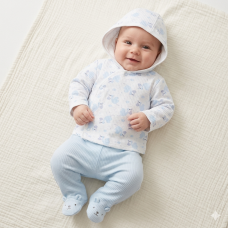 J13802: Baby Boys Stork Ribbed AOP Jacket & Footed Pant Outfit (0-6 Months)