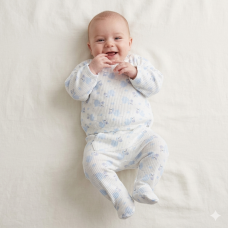 J13803: Baby Boys Stork Ribbed AOP Top & Footed Pant Outfit (0-6 Months)