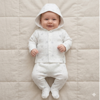 J13809:  Baby Unisex Clouds Ribbed AOP Jacket & Footed Pant Outfit (0-6 Months)