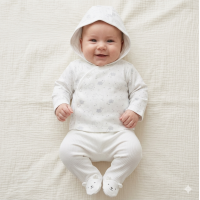 J13810:  Baby Unisex Clouds Ribbed AOP Jacket & Footed Pant Outfit (0-6 Months)