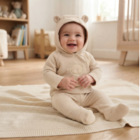 J15440: Baby Unisex Quilted Jacquard Jacket & Footed Trousers Outfit  (NB-6 Months)