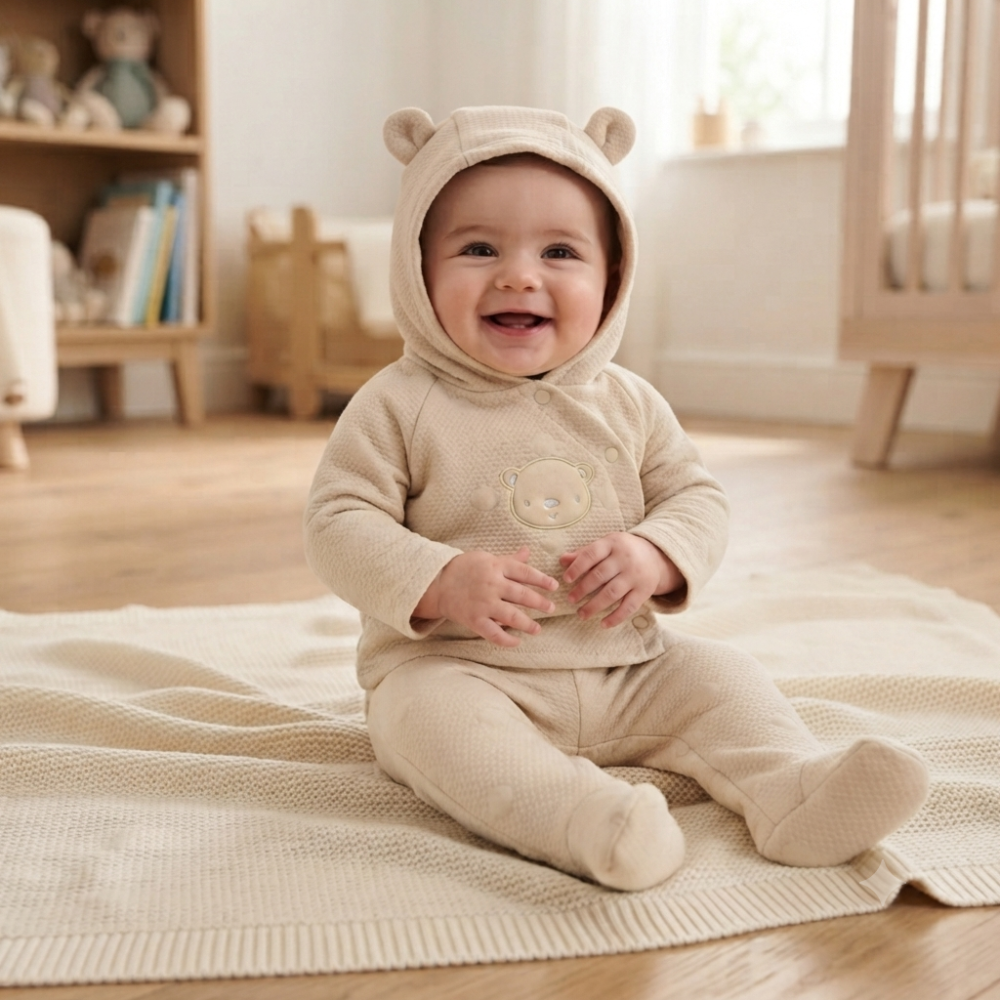 J15440: Baby Unisex Quilted Jacquard Jacket & Footed Trousers Outfit (NB-6 Months) J15440: Baby Unisex Quilted Jacquard Jacket & Footed Trousers Outfit (NB-6 Months)