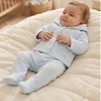 J15447: Baby Boys Quilted Jacquard Jacket & Footed Trousers Outfit  (NB-6 Months)