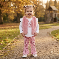 J15542INF: Baby Girls Faux Fur Gilet, Top & Legging Outfit (12-24 Months)