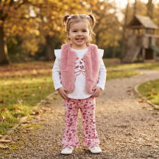 J15542INF: Baby Girls Faux Fur Gilet, Top & Legging Outfit (12-24 Months)
