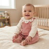 J15820: Baby Girls Velour Dungaree & Bodysuit With Embroidered Collar Outfit (3-9 Months)