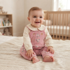 J15822: Baby Girls Velour Embroidered Dungaree & Bodysuit Outfit (3-9 Months)