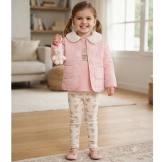 J16450: Girls Quilted Jacket, Top & Leggings Outfit With Bear Keyring (3-4 Years)