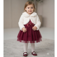 J16504INF: Baby Girls Satin & Tulle Dress, Knickers & Faux Fur Bolero (9-24 Months)