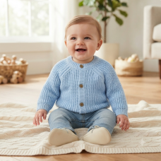 J16587: Baby Cotton Knit Cardigan With Embroidery Detail- Teddy Club  (0-12 Months)