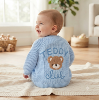 J16587: Baby Cotton Knit Cardigan With Embroidery Detail- Teddy Club  (0-12 Months)