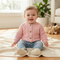 J16588: Baby Cotton Knit Cardigan With Embroidery Detail- Little Bear  (0-12 Months)