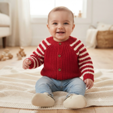 J16590: Baby Christmas Cotton Knit Cardigan With Embroidery Detail- Ho Ho Ho  (0-12 Months)