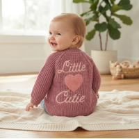 J16592: Baby Cotton Knit Cardigan With Embroidery Detail- Little Cutie  (0-12 Months)