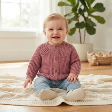 J16592: Baby Cotton Knit Cardigan With Embroidery Detail- Little Cutie  (0-12 Months)