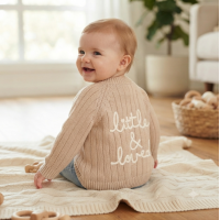 J16593: Baby Cotton Knit Cardigan With Embroidery Detail- Little And Loved  (0-12 Months)