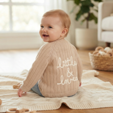J16593: Baby Cotton Knit Cardigan With Embroidery Detail- Little And Loved  (0-12 Months)