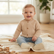 J16593: Baby Cotton Knit Cardigan With Embroidery Detail- Little And Loved  (0-12 Months)