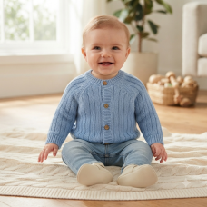 J16595: Baby Cotton Knit Cardigan With Embroidery Detail- Little Star  (0-12 Months)