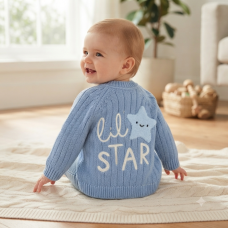 J16595: Baby Cotton Knit Cardigan With Embroidery Detail- Little Star  (0-12 Months)