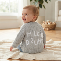 J16596: Baby Cotton Knit Cardigan With Embroidery Detail- Milk Drunk  (0-12 Months)