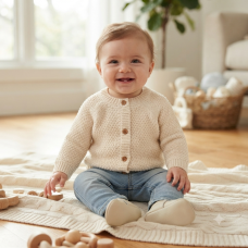J16619: Baby Cotton Knit Cardigan With Embroidery Detail- Babyccino Club  (0-12 Months)