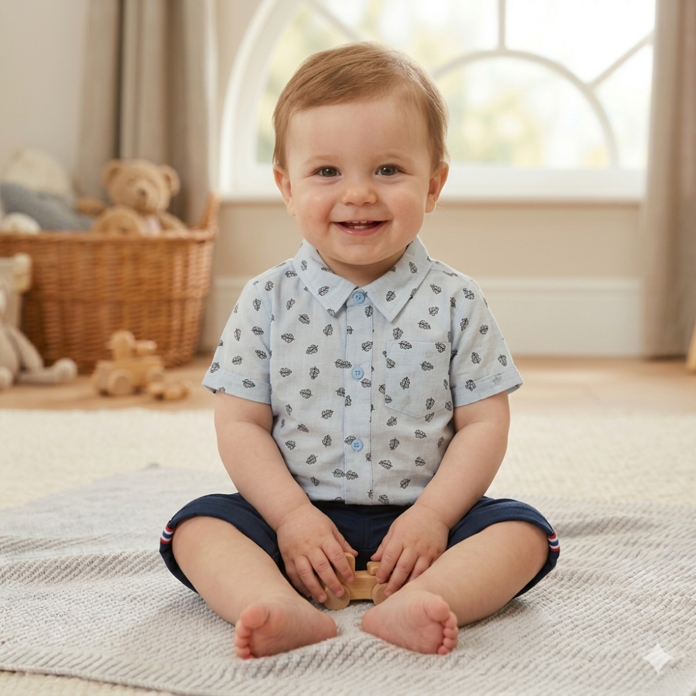 J33820: Baby Boys AOP Shirt & Short Outfit (1-2 Years) J33820: Baby Boys AOP Shirt & Short Outfit (1-2 Years)