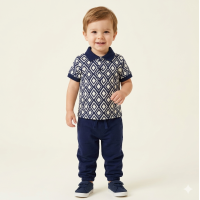 J33838: Baby Boys Pique Polo Top Top & Jog Pant Outfit  (1-2 Years)