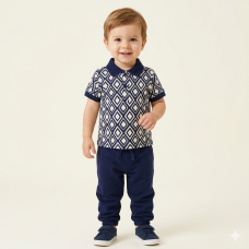 J33838: Baby Boys Pique Polo Top Top & Jog Pant Outfit  (1-2 Years)