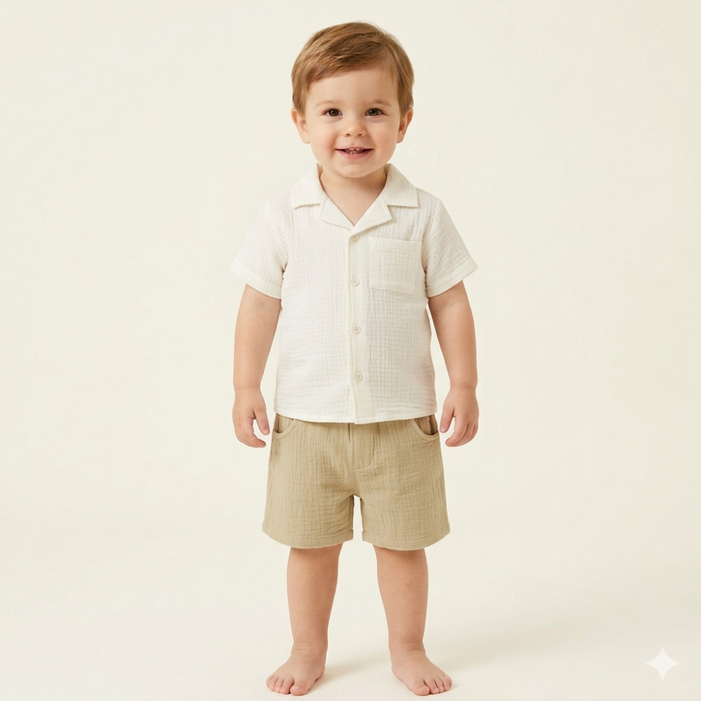 J33967: Baby Boys Muslin Fabric Shirt & Short Outfit (1-2 Years) J33967: Baby Boys Muslin Fabric Shirt & Short Outfit (1-2 Years)